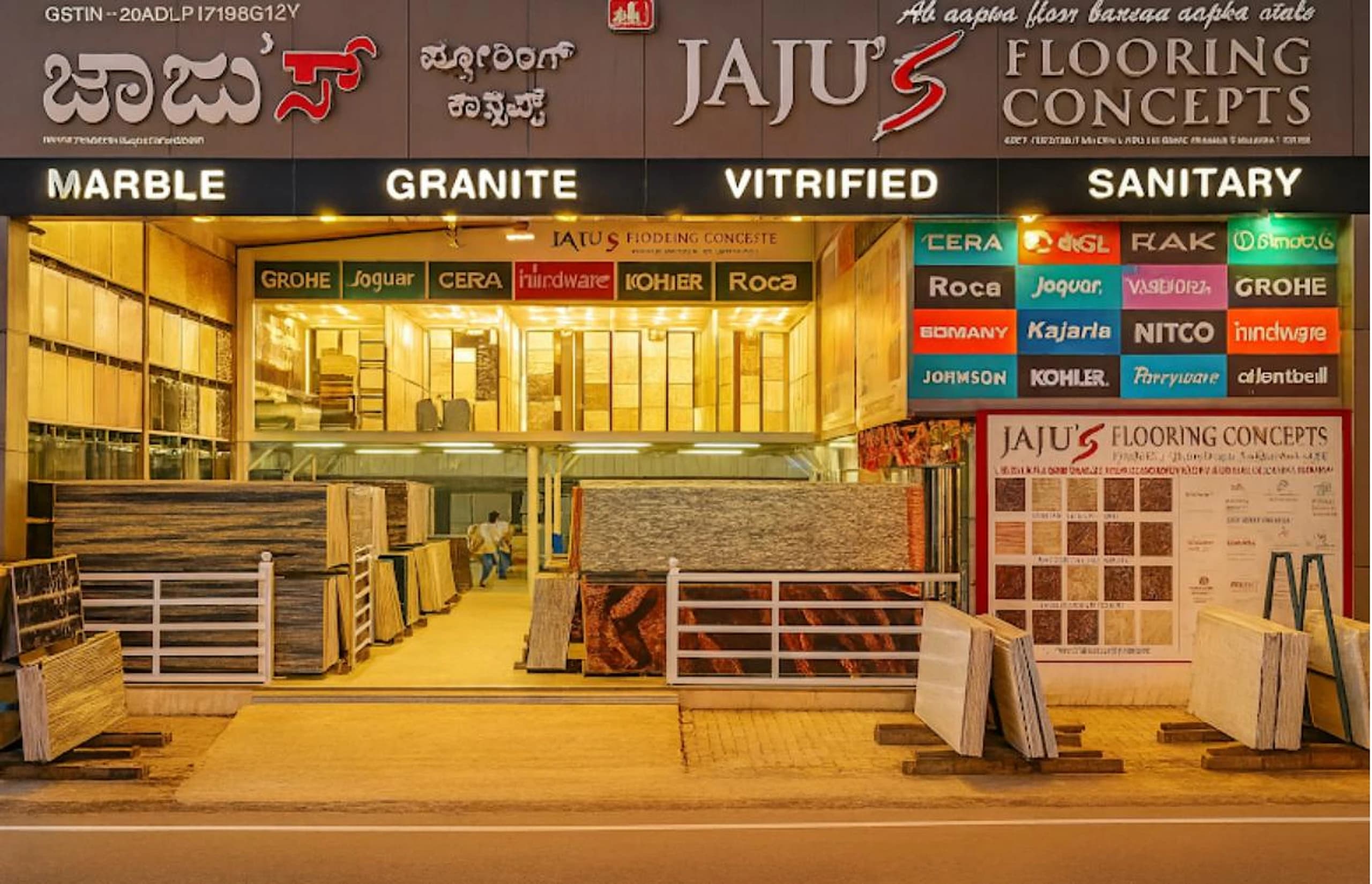 Jaju's Flooring Concepts showroom frontage and product display in Bengaluru