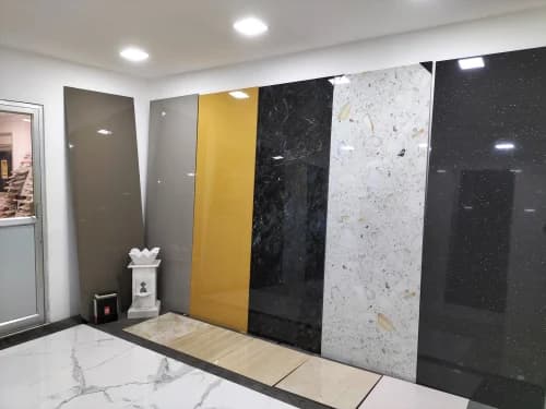 Smart stone surface panels displayed at the showroom